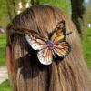 Czerwony motyl Monarcha - skórzana spinka do włosów i/lub bransoleta - obrazek 3